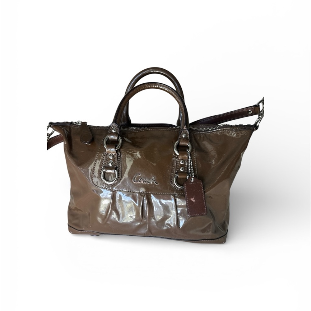 Coach Brown Patent Leather Satchel Shoulder Bag Purse